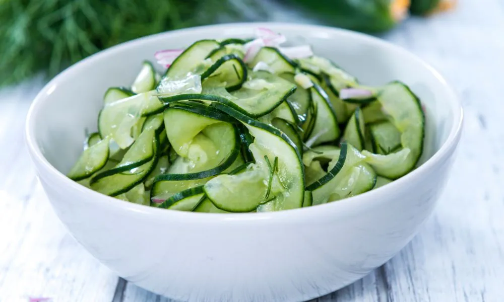 Thin sliced cucumber salad with red onion and fresh dill at Good Alley, a Chinese restaurant in Arcadia