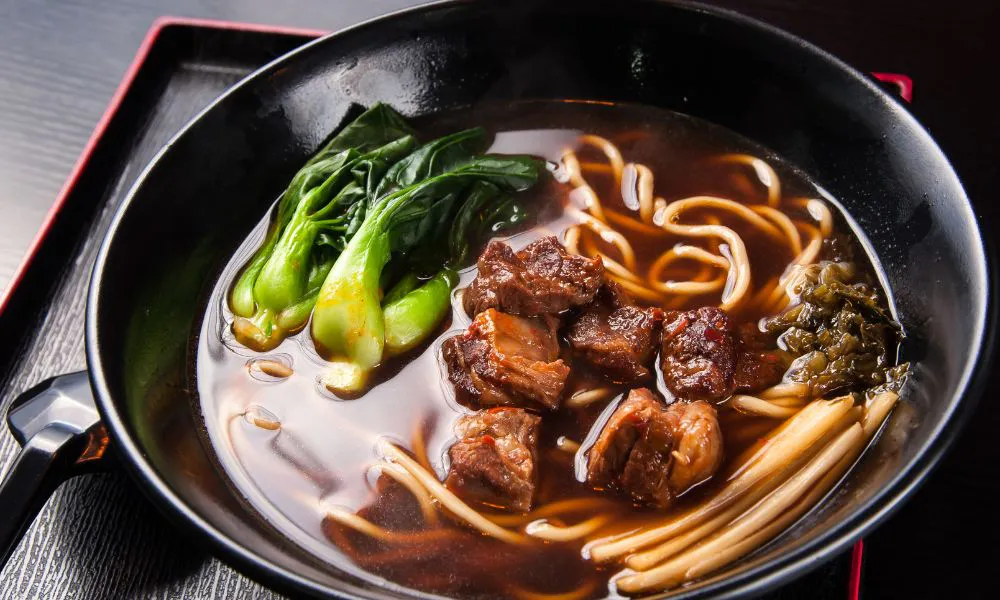 Beef noodle soup with tender brisket, bok choy and preserved greens at Good Alley, a Chinese restaurant in Arcadia